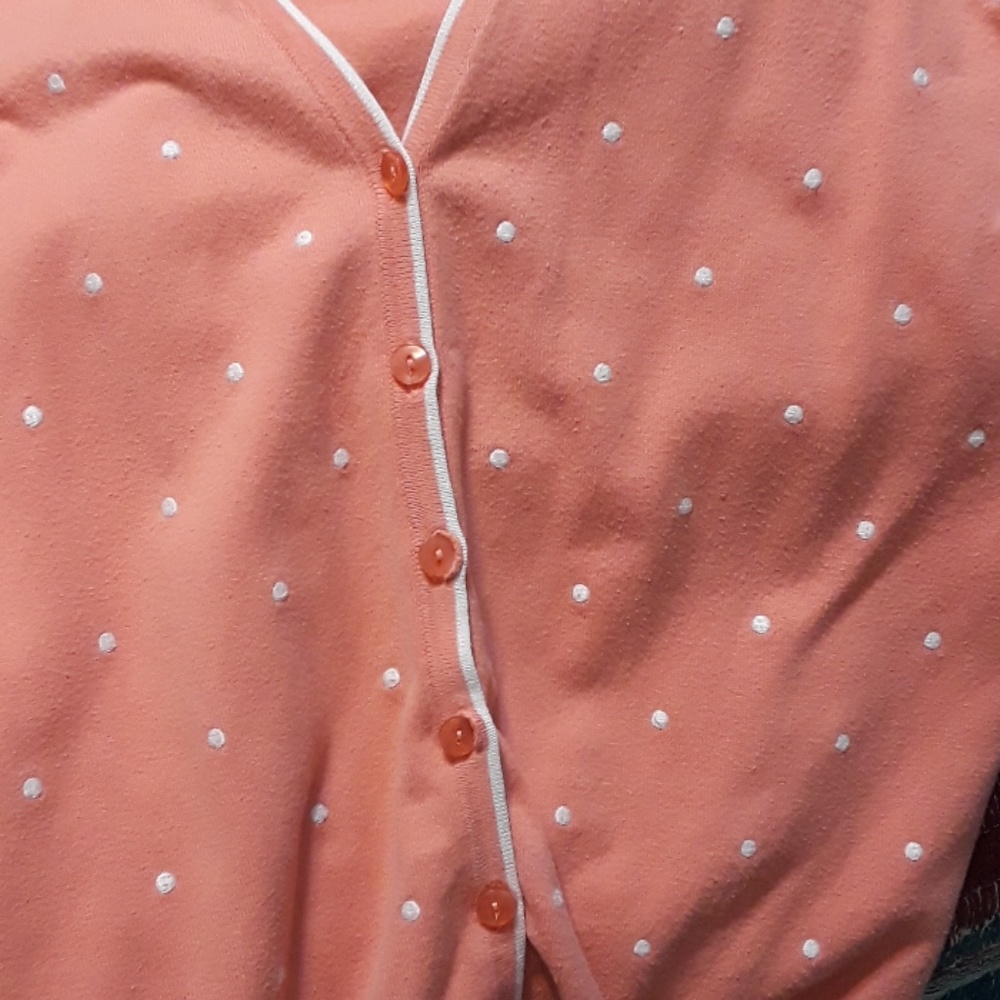 Mid sleeve light pink polka dot cardigan